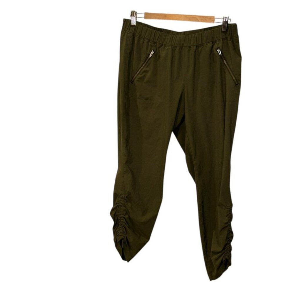 athleta army olive green cropped cinch legs cargo athleisure pants 12 excellent